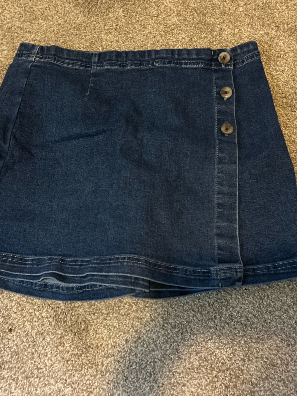 Dark Blue Denim Skort with Side Button Detail